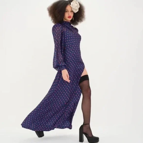 For Love & Lemons Holiday Mavis Polka Dot Maxi Dress NWT - Picture 6 of 7